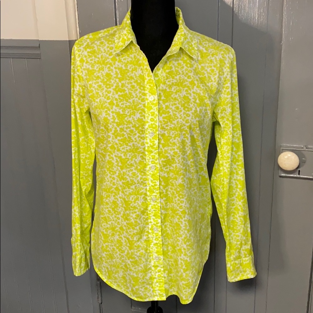 Banana Republic Lime Green Floral Button Down Top